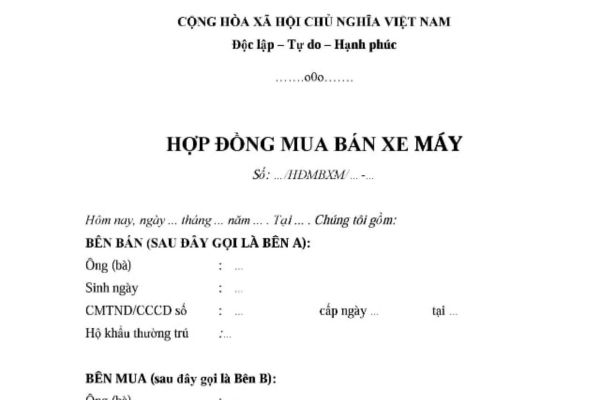 Hợp đồng mua bán xe máy Những điều khoản quan trọng